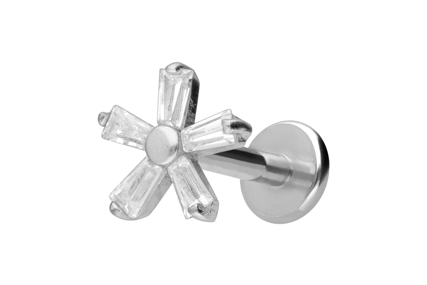 Titan Labret Piercing mit Innengewinde KRISTALLBLUME